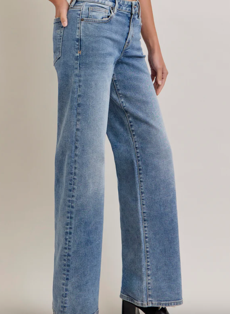 Nori Wide Leg Denim-Med Dark