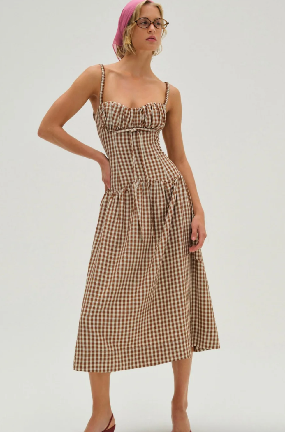 Gingerbread Gingham Midi Dress