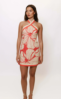 Baker Mini Dress- Coral Plumeria