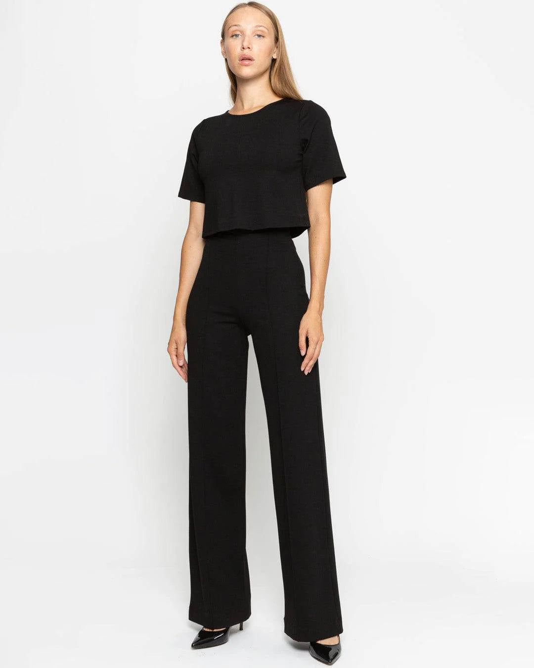 Ponte Knit Straight Leg Pant-Black