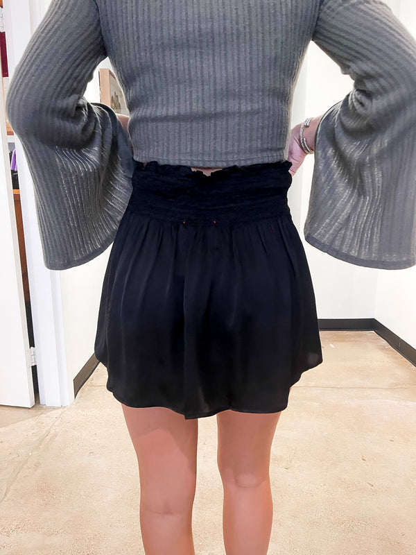 Silky Shirring Mini Skirt - Black