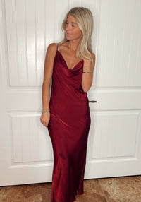 Wine Silky Midi Dress