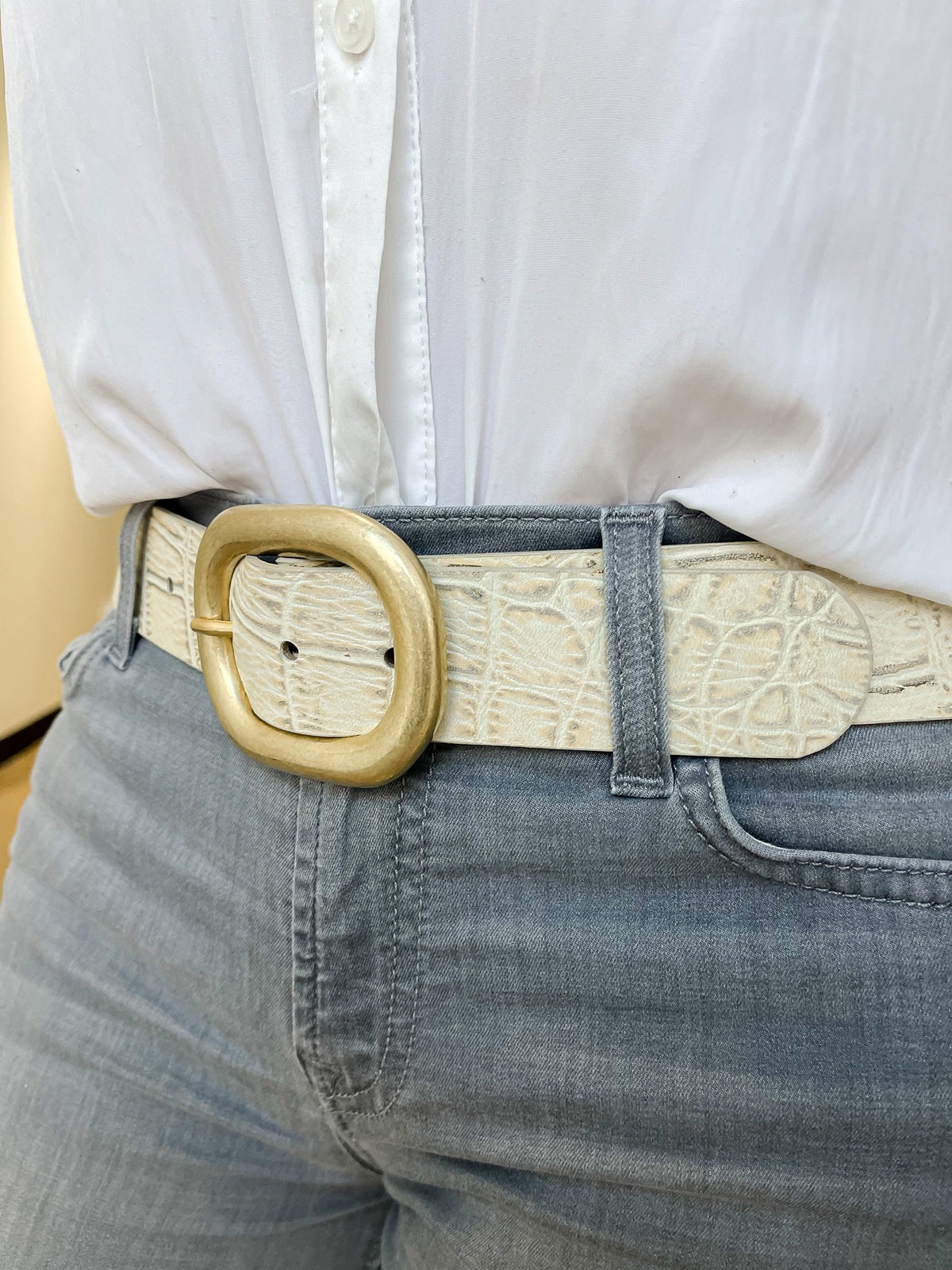 Ivory and Gold Croc Belt