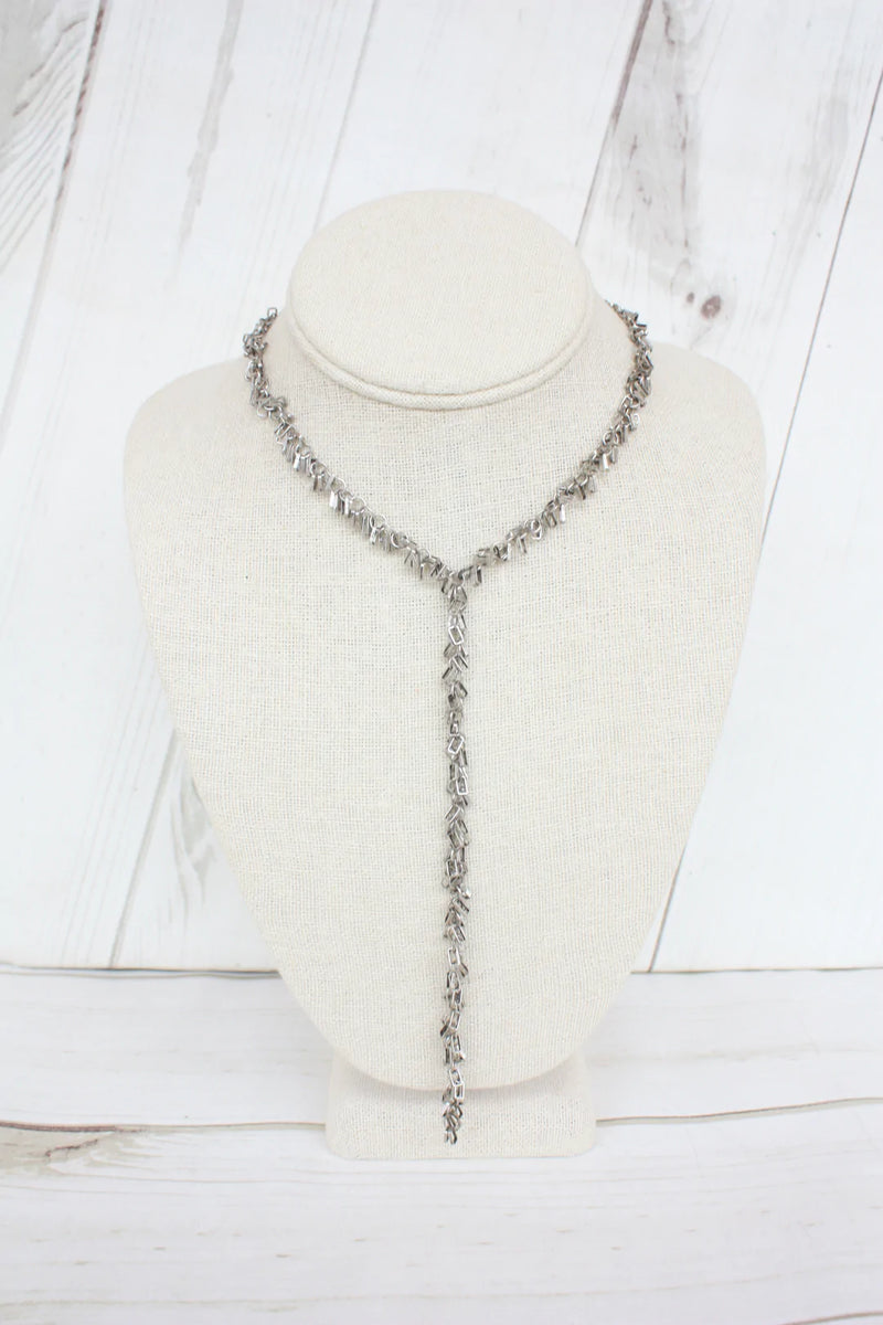 Square Cluster Y Chain Necklace - Sliver