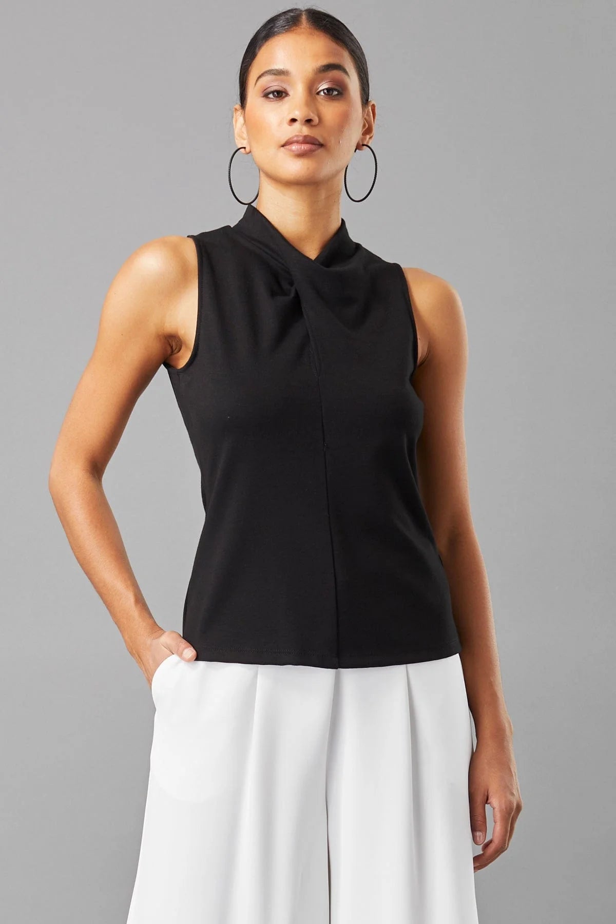 Lux Ponte Twist Neck Tank Top