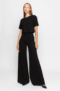 Ponte Knit Wide Leg Pant-Black