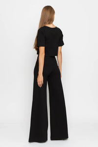 Ponte Knit Wide Leg Pant-Black