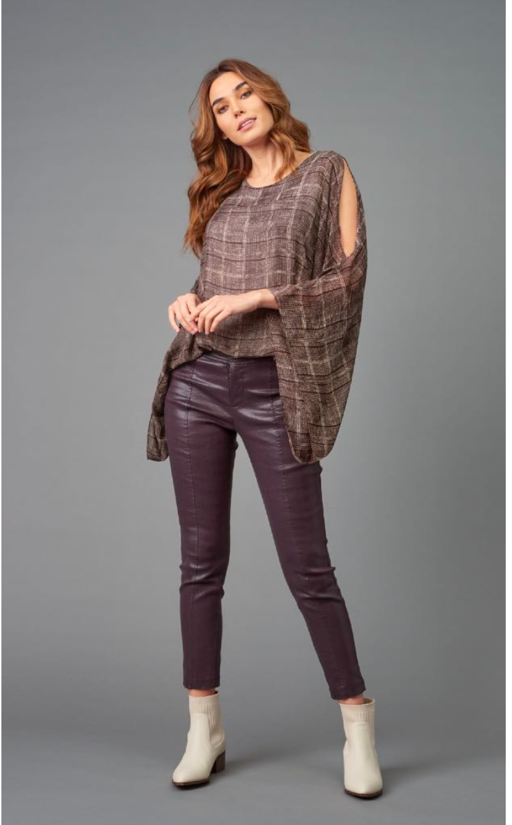 Brown Plaid Chiffon Top