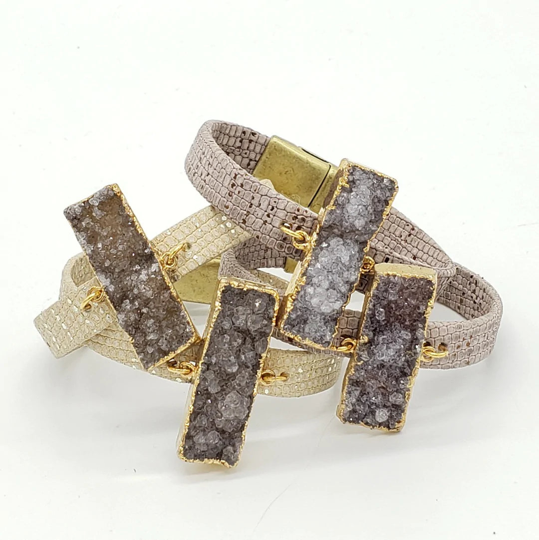 Geometric Druzy Cuff -  Tan Metallic Galaxy