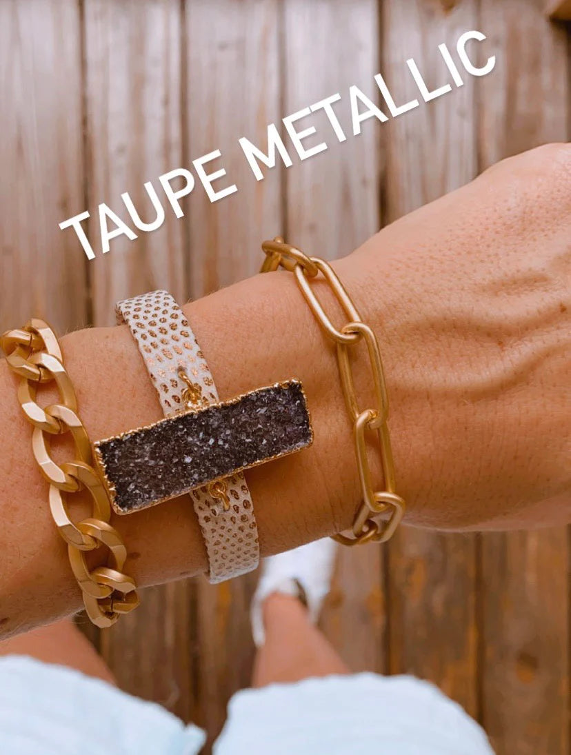 Geometric Druzy Cuff -  Taupe Metallic Cheetah