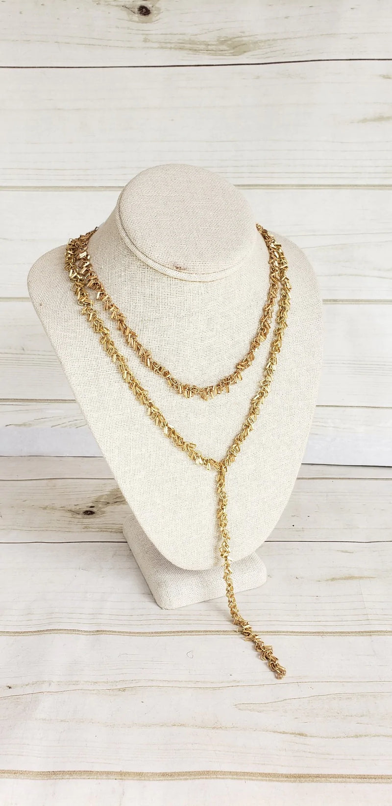Square Cluster Y Chain Necklace - Gold
